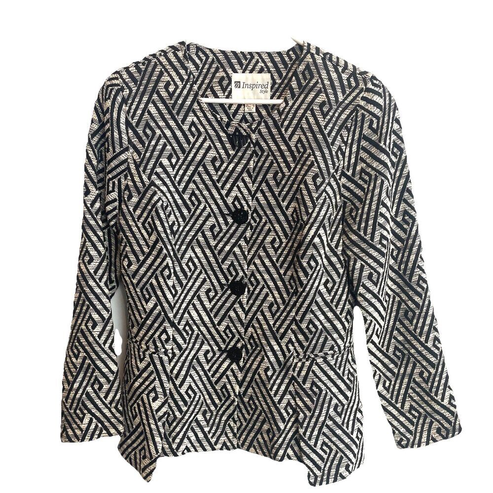 Vtg Inspired Style Jacket Blazer 8 Brown Geometric Maze Old Money Quiet Luxury